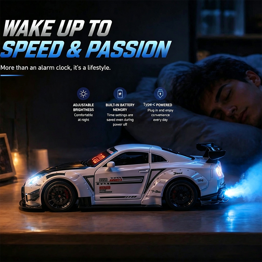 Led Desk Clock - Sveglia Ricaricabile a Forma di Hypercar,