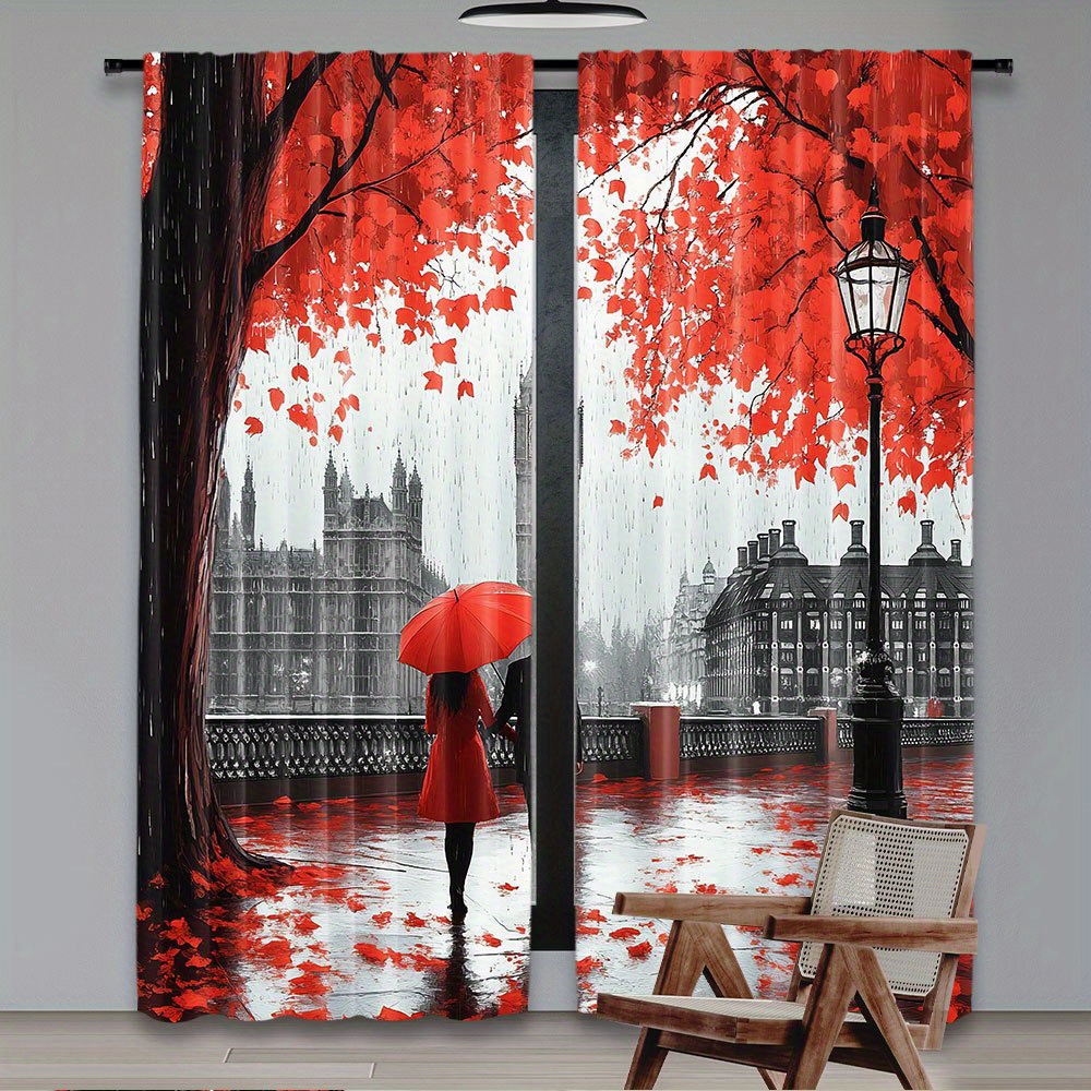 Home Office Of London - Tende Romantiche con Foglie Rosse Autunnali,